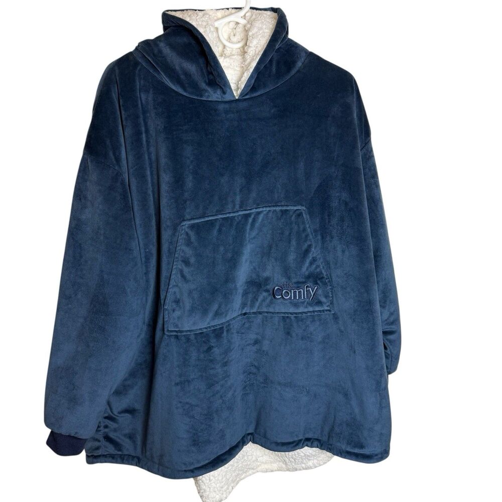 The Comfy Oversized Wearable Blanket Hoodie Navy Blue Sherpa Lined One Size